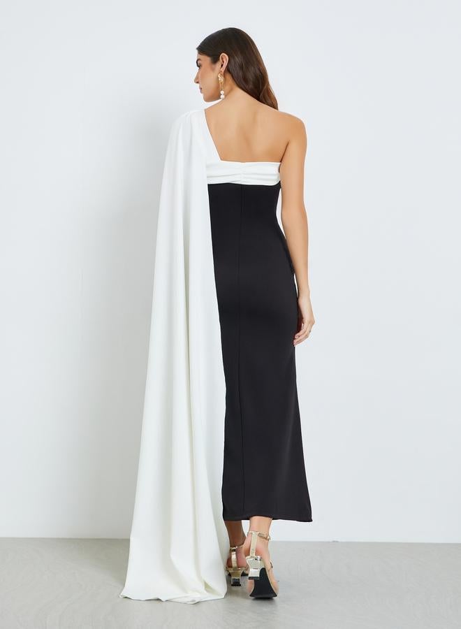 Styli Women Black Cape Detail Mermaid Maxi Dress - Image 4